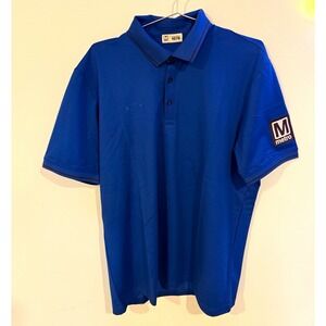 Metro Men's Blue Solid Short Sleeve Collared Polo Shirt Size L Logo Buttons